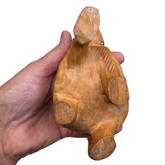 Hand Carved Wooden Elephant Intricate Details Smaller Elephant on Side - Picture 4 of 9